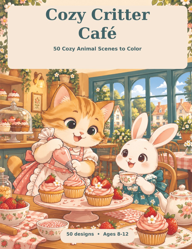 Cover of Cozy Critter Café: 50 Cozy Animal Scenes to Color
