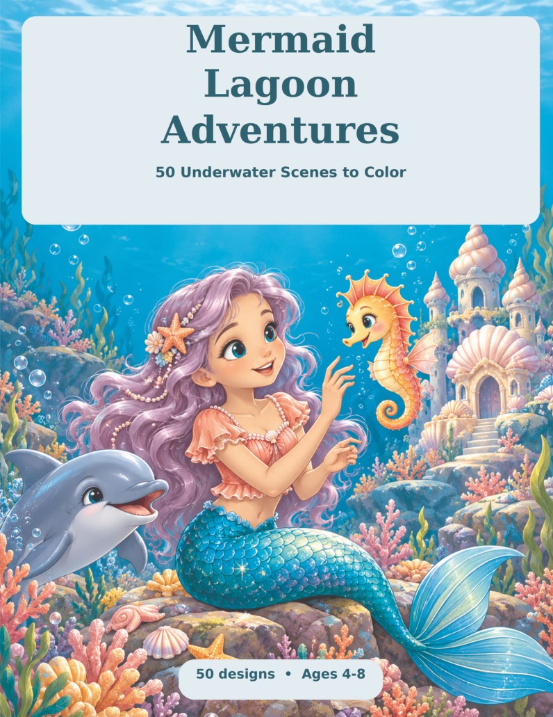 Cover of Mermaid Lagoon Adventures: 50 Underwater Scenes to Color