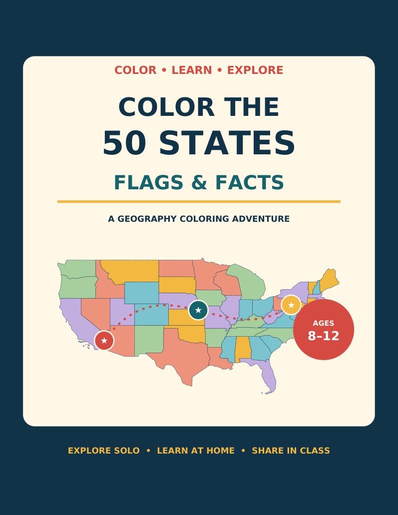 Cover of Color the 50 States: Flags & Facts: A Geography Coloring Adventure