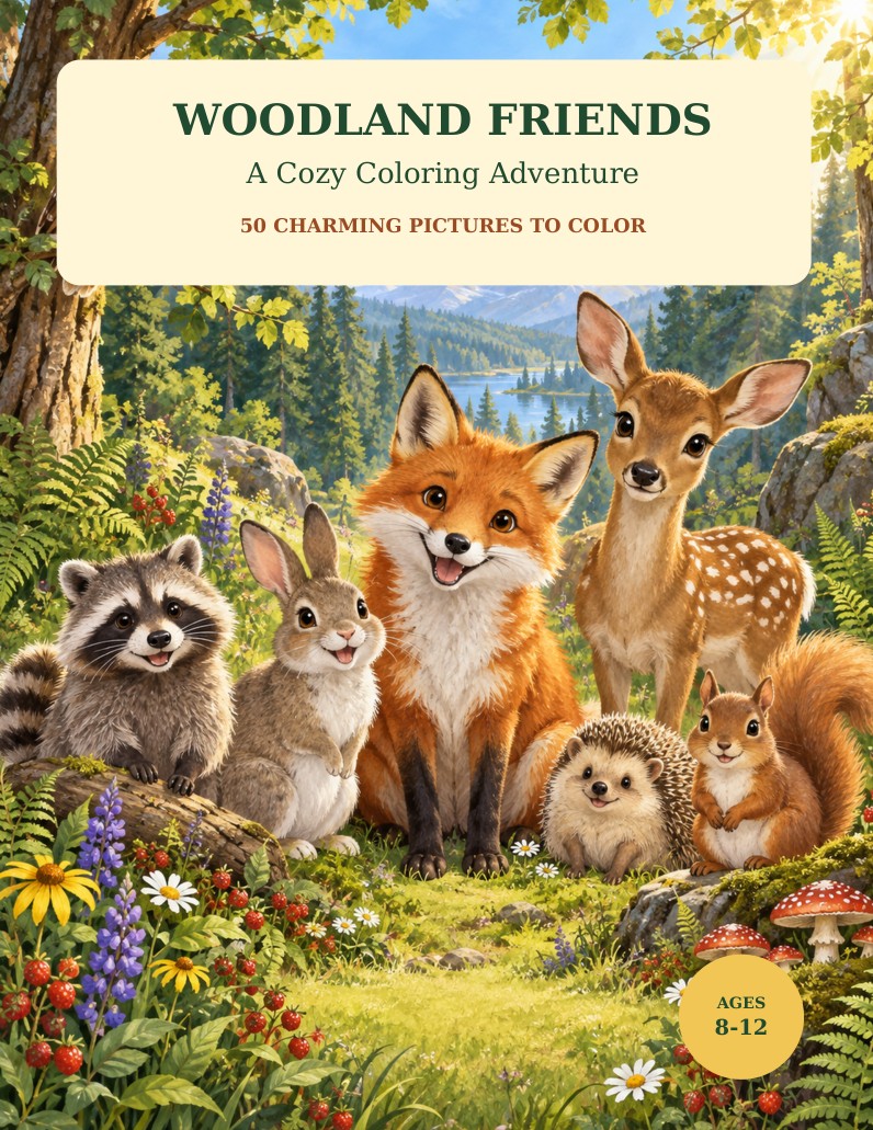 Cover of Woodland Friends: A Cozy Coloring Adventure